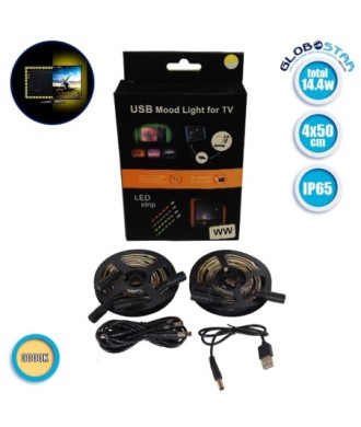 Πλήρες Κιτ Κρυφού Φωτισμού Θερμό Λευκό με USB για Τηλεοράσεις GloboStar 06007